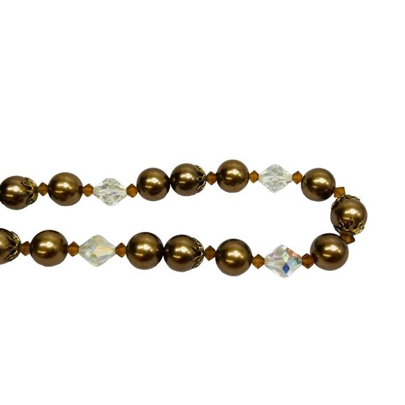Vintage Lisner Necklace Choker Beaded Strand AB Crystal, Brown, Gold Tone 16 in - Picture 11 of 14